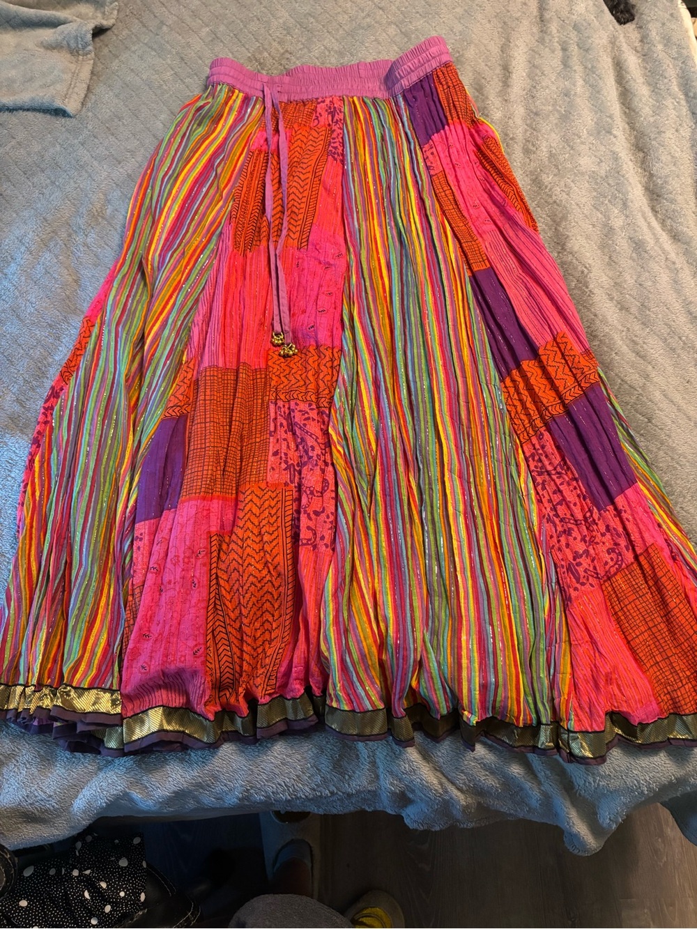 Soft Surroundings Hot Pink Multi-Stripe Patchwork Maxi Skirt